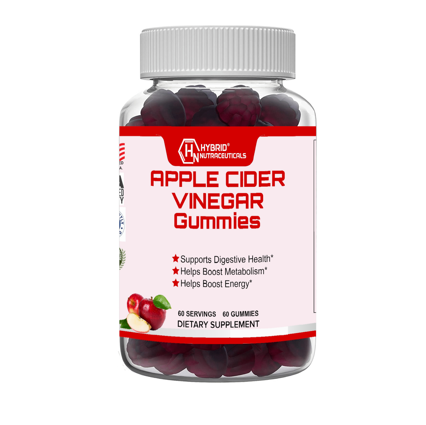 Pure Apple Cider Vinegar Gummies with Vitamins B-9, B-12, Pomegranate Juice, Beet Root Juice
