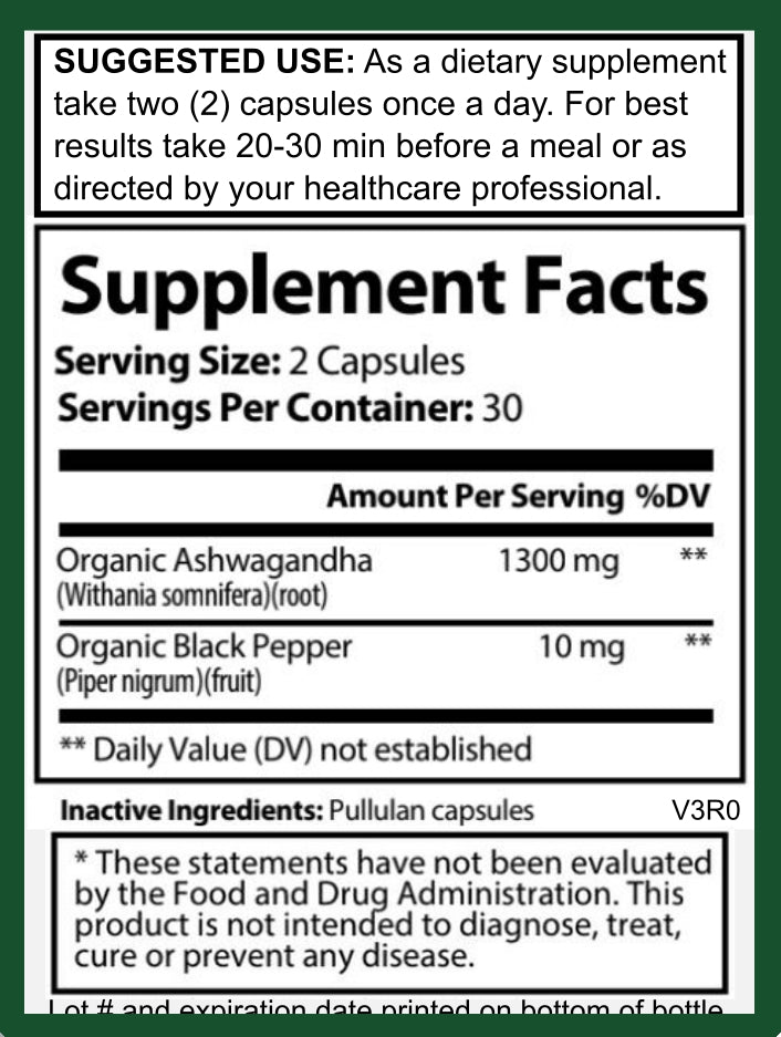 ORGANIC Ashwagandha - Stress, Memory, Anxiety, Endurance