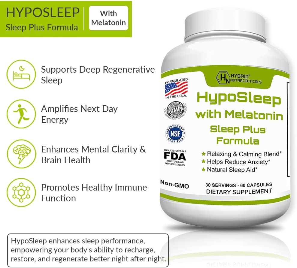 HypoSleep with Melatonin 10mg Sleep Plus Formula for Adults - 60 Capsules