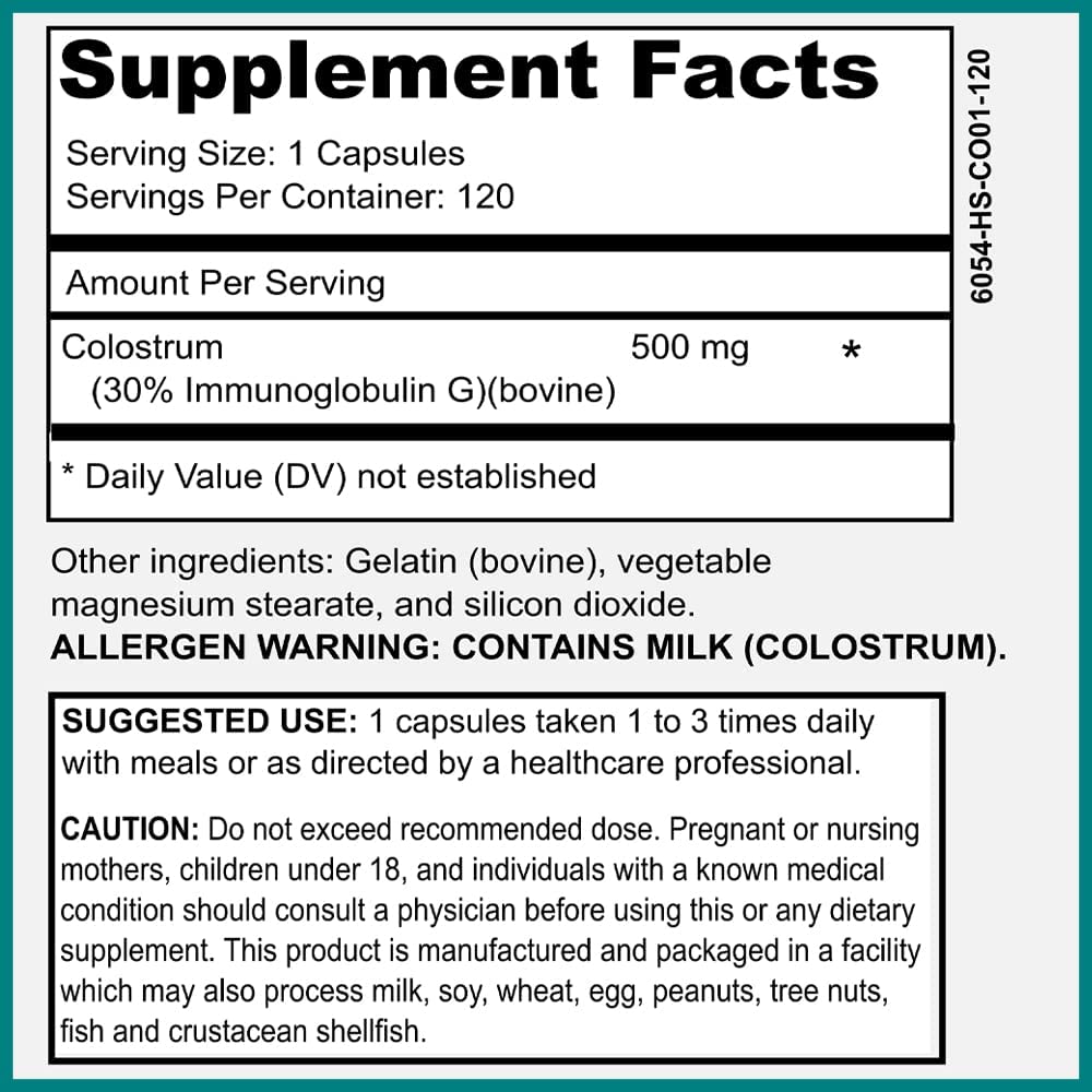 Bovine Colostrum Supplement 500mg - 30% IgG Immunoglobulin, Immune Supports