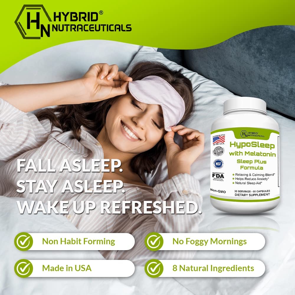 HypoSleep with Melatonin 10mg Sleep Plus Formula for Adults - 60 Capsules