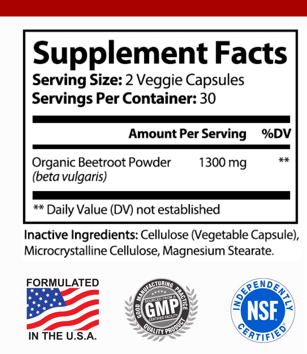 Organic Beet Root Capsules 1300mg - 60 Capsules