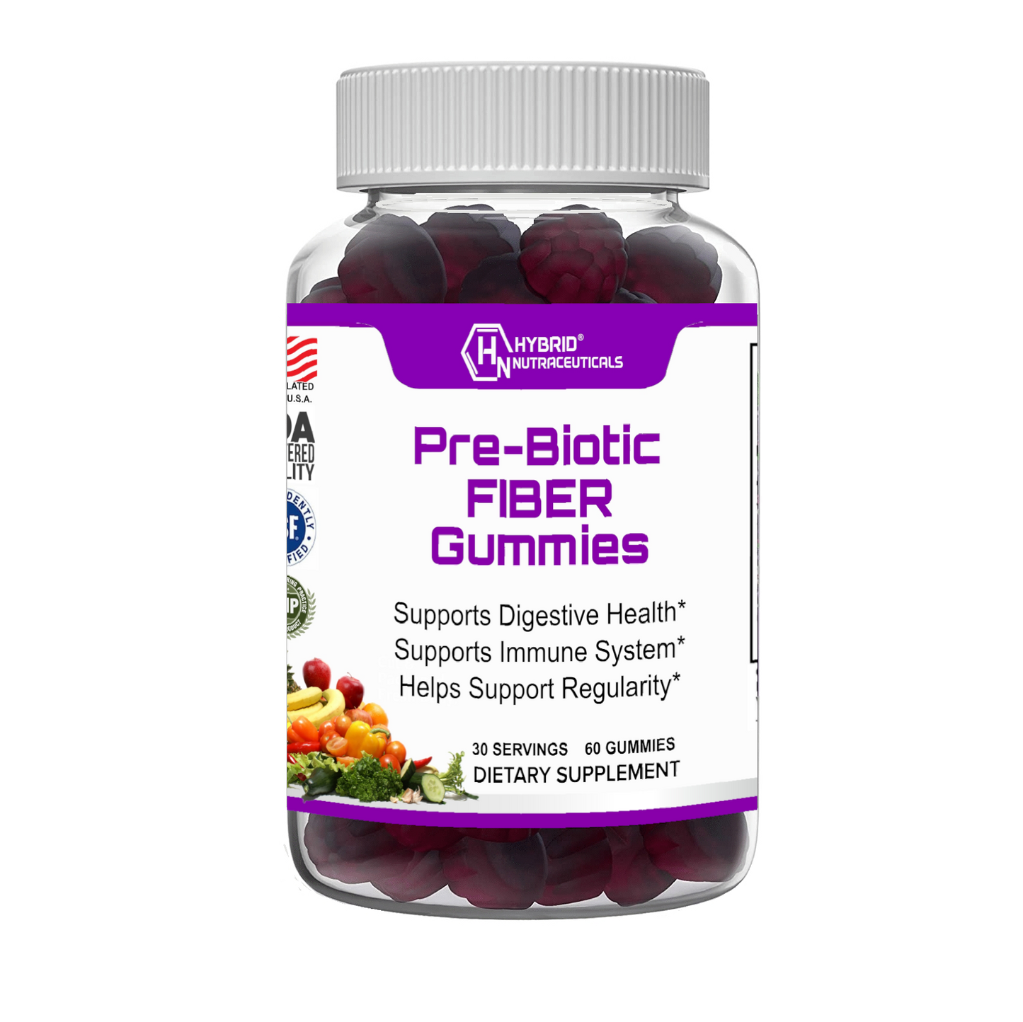 Prebiotic Fiber Gummies 300mg, Strawberry Flavor Gummy Vitamins for Adults - 60 Count