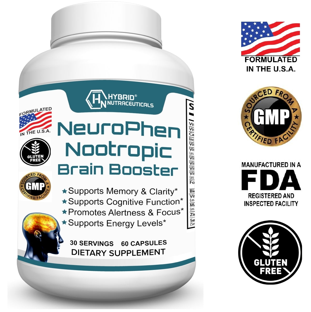 NeuroPhen Advanced Nootropic Brain Supplement - 60 Capsules